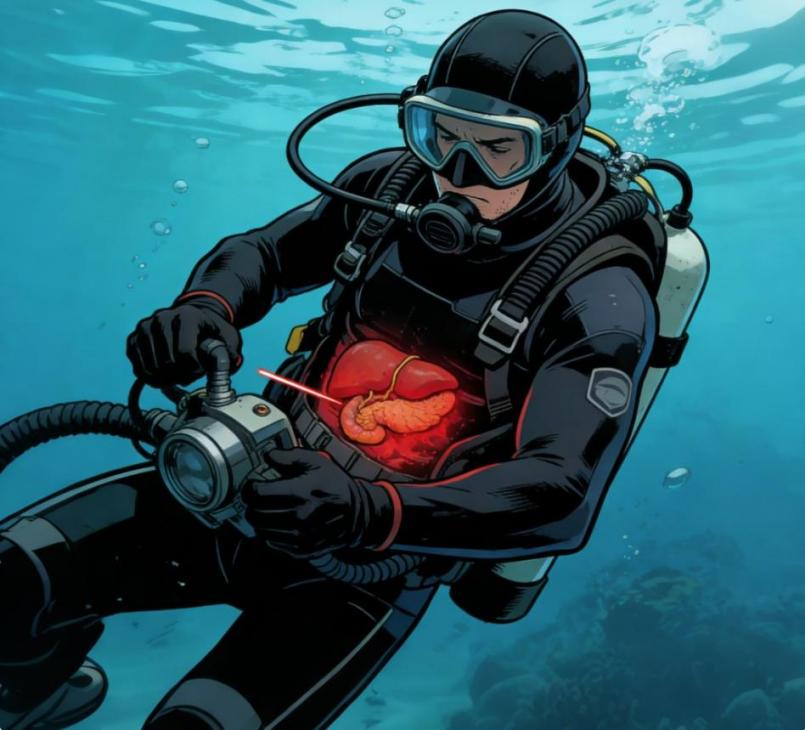 潜水肝脾损伤示意图